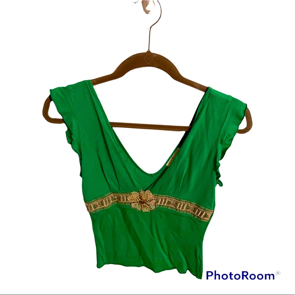 Cute top Green with beautiful Gold Beading